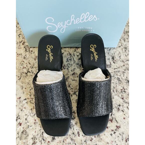 Seychelles Raffia Heeled Mules Adapt Black Raffia‎ SIZE 9 NIB - Picture 3 of 9